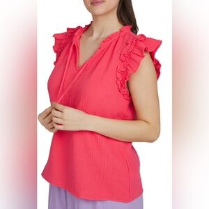 Chaps 100% Cotton Flutter Sleeve Top